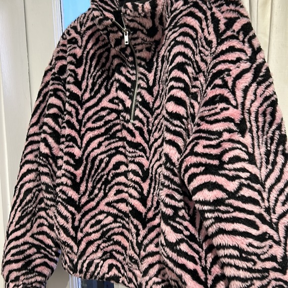 Fuzzy Pink Zebra Quarter Zip - Picture 3 of 5